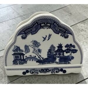 RARE: Vintage Johnson Brothers Willow Blue Napkin Holder Oriental Asian Theme